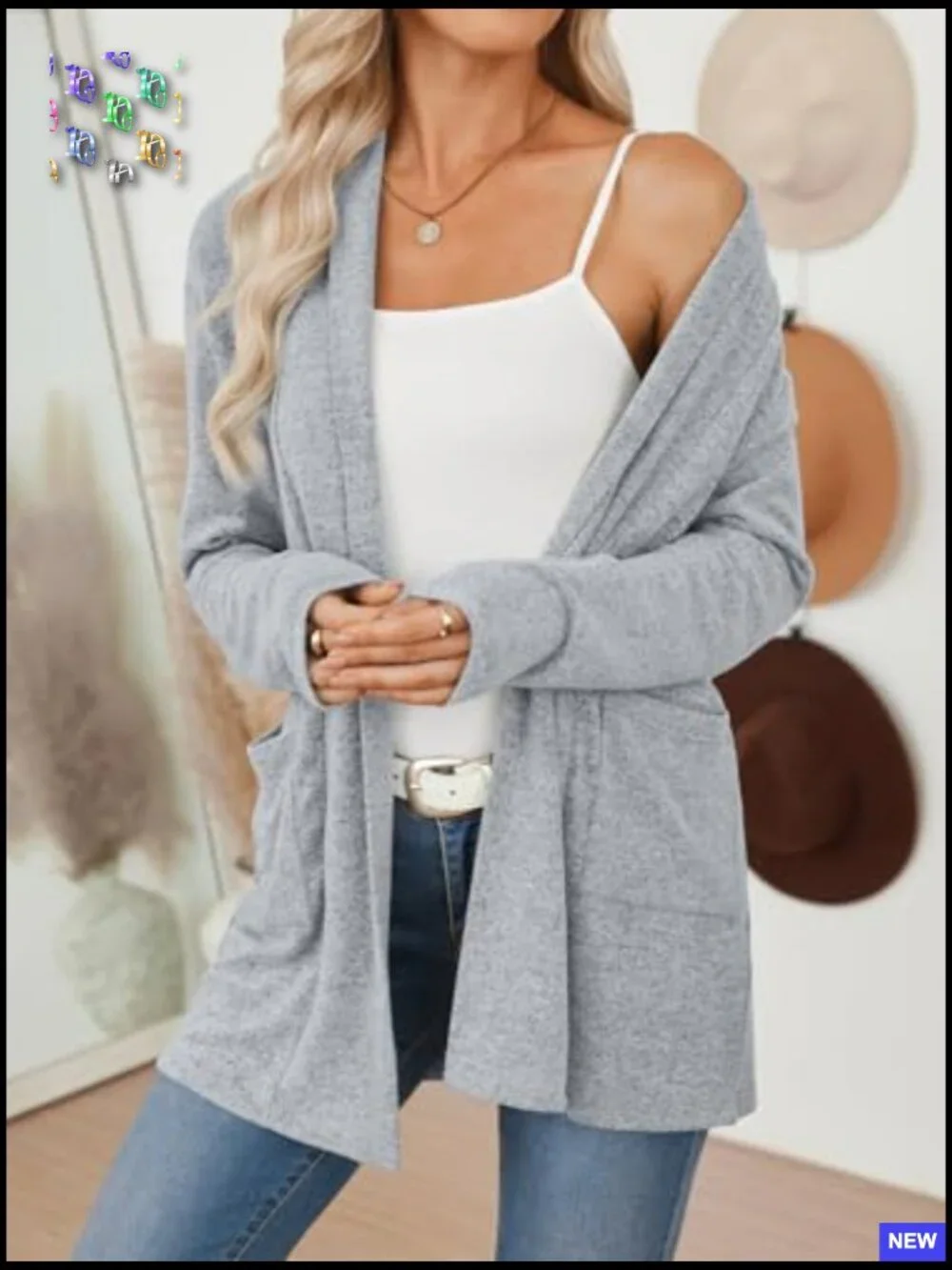 Lightweight Open Front Cardigan Sweater Casual Loose Spring Outfit with Pockets - Picture 3 of 6